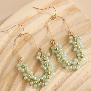 Green Bohemian Beaded oval earrings